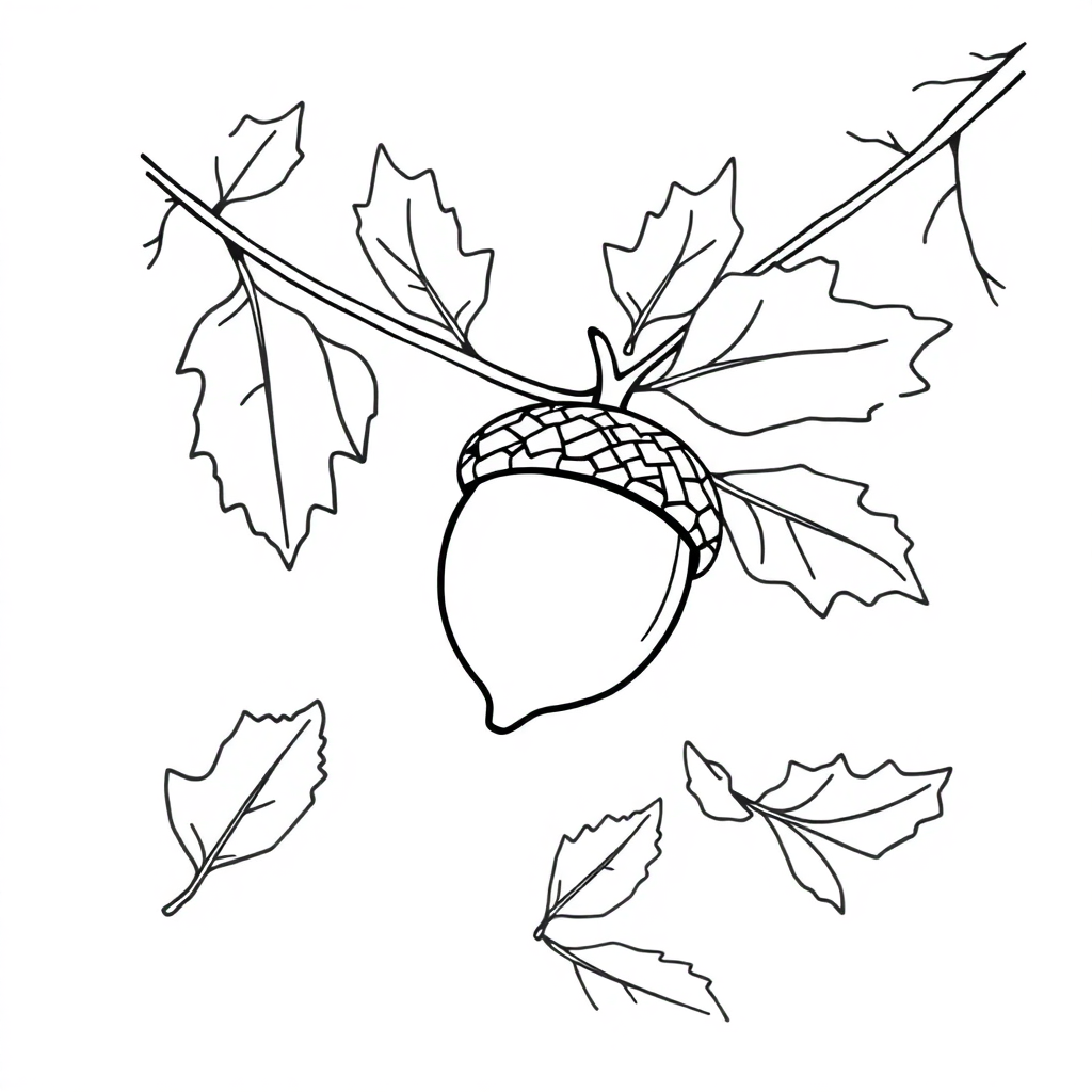 Acorn And Oak Leaves In Winter Coloring Page