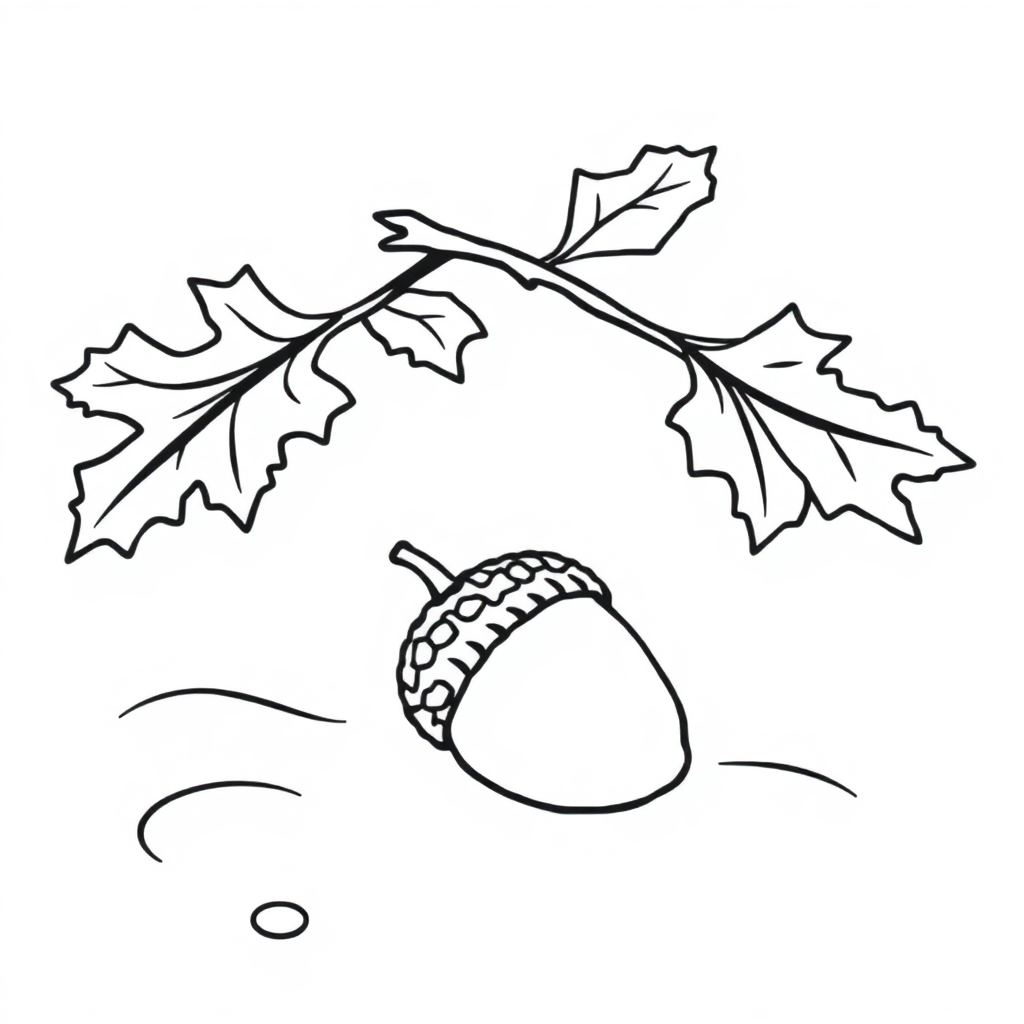 Acorn And Oak Leaves On Beach Coloring Page