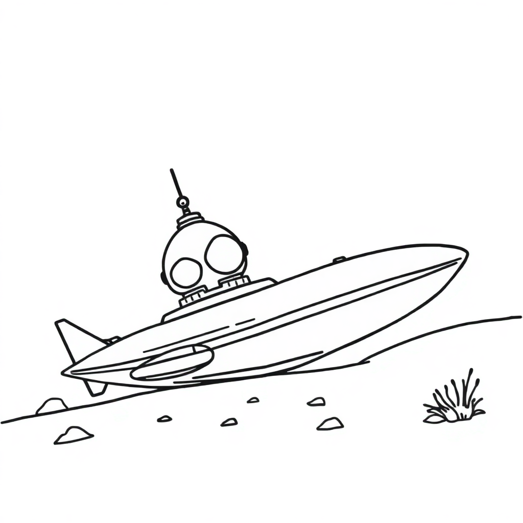 Alien Spaceship On Beach Coloring Page