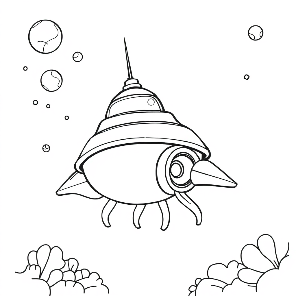 Alien Spaceship Underwater Coloring Page