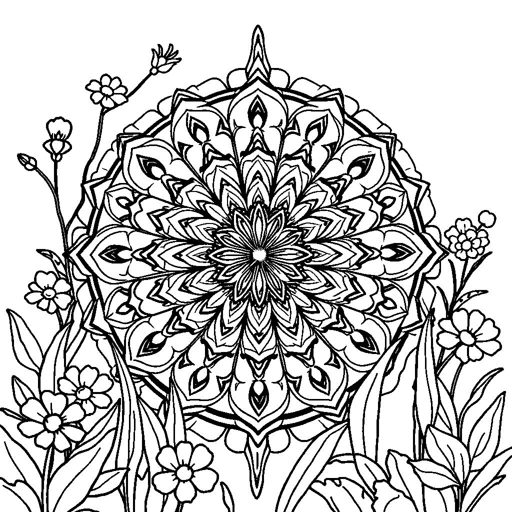 Art Nouveau Mandala In Garden Coloring Page