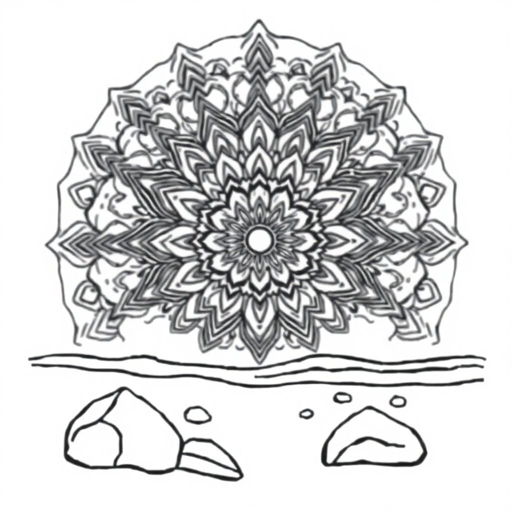 Art Nouveau Mandala On Beach Coloring Page