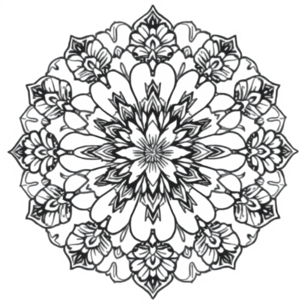 Art Nouveau Mandala With Flowers Coloring Page