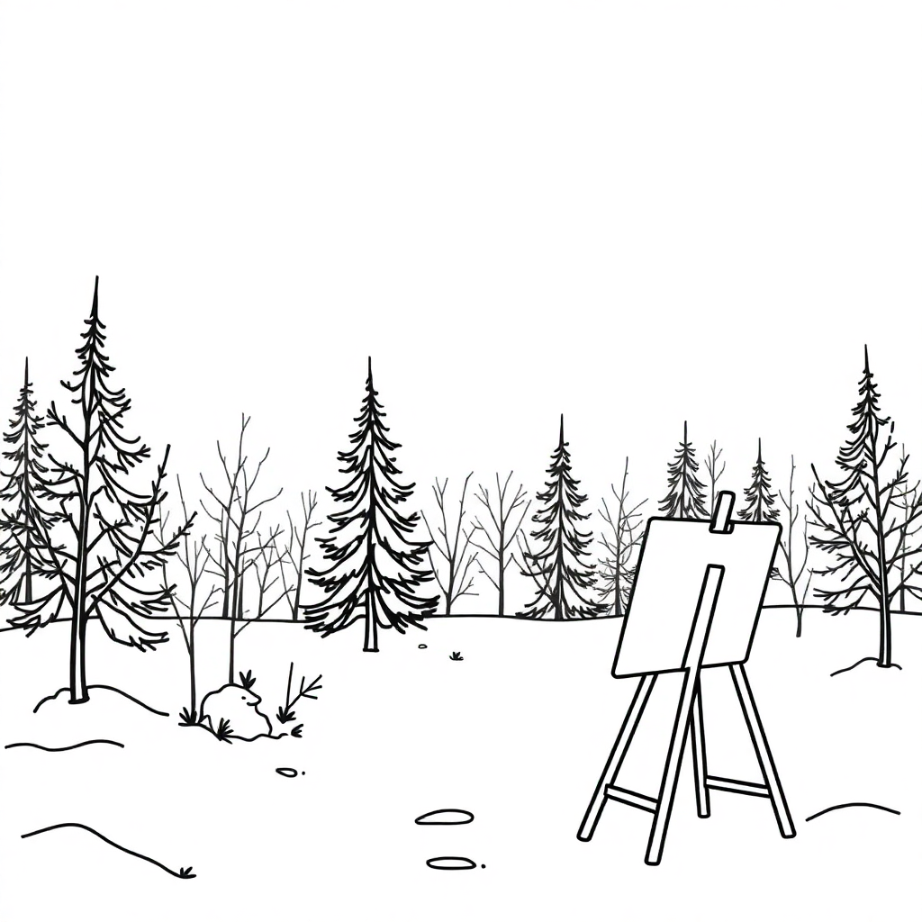 Artist Painting In Winter Coloring Page