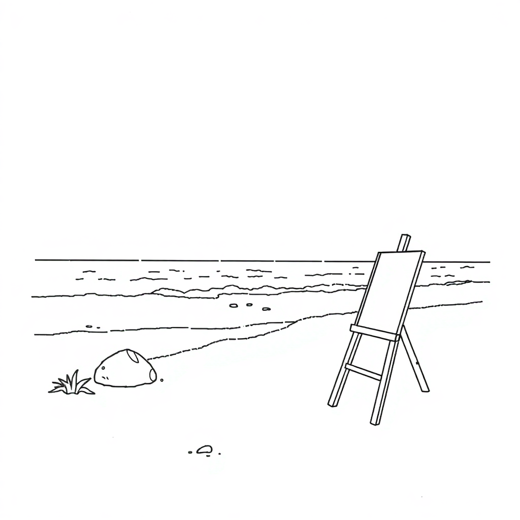 Artist Painting On Beach Coloring Page