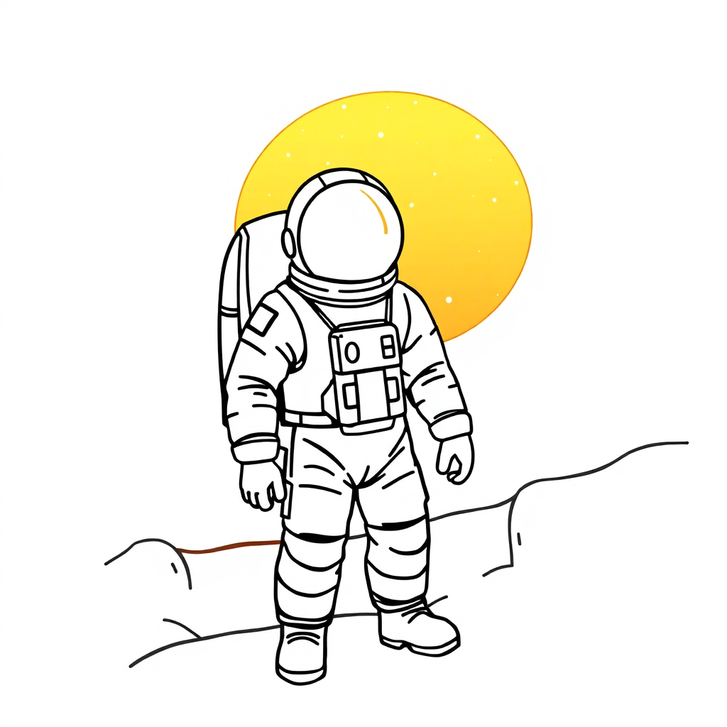 Astronaut In Suit At Sunset Coloring Page