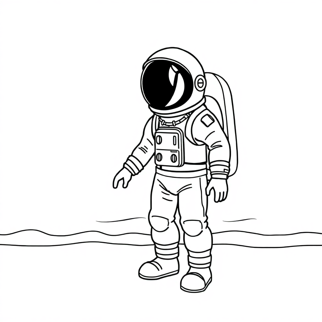Astronaut In Suit On Beach Coloring Page