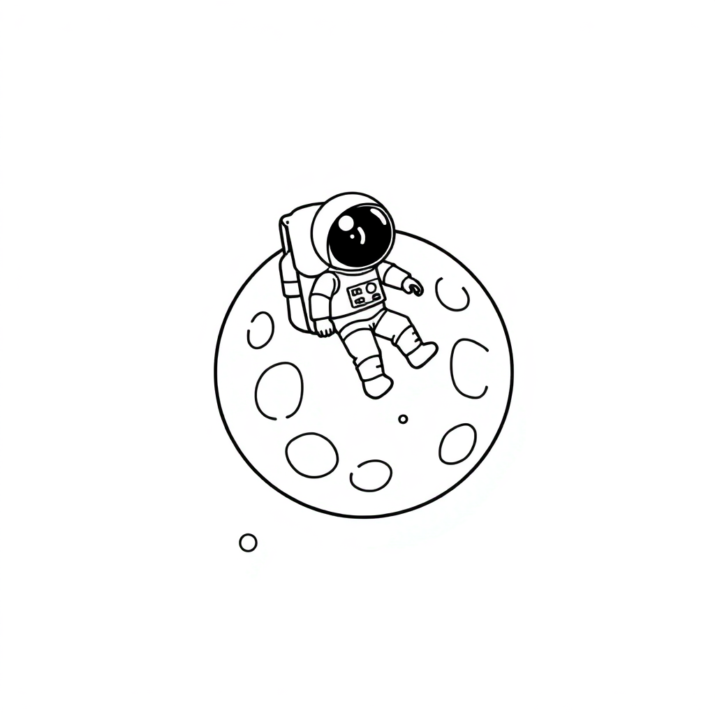 Astronaut On Moon In Space Coloring Page