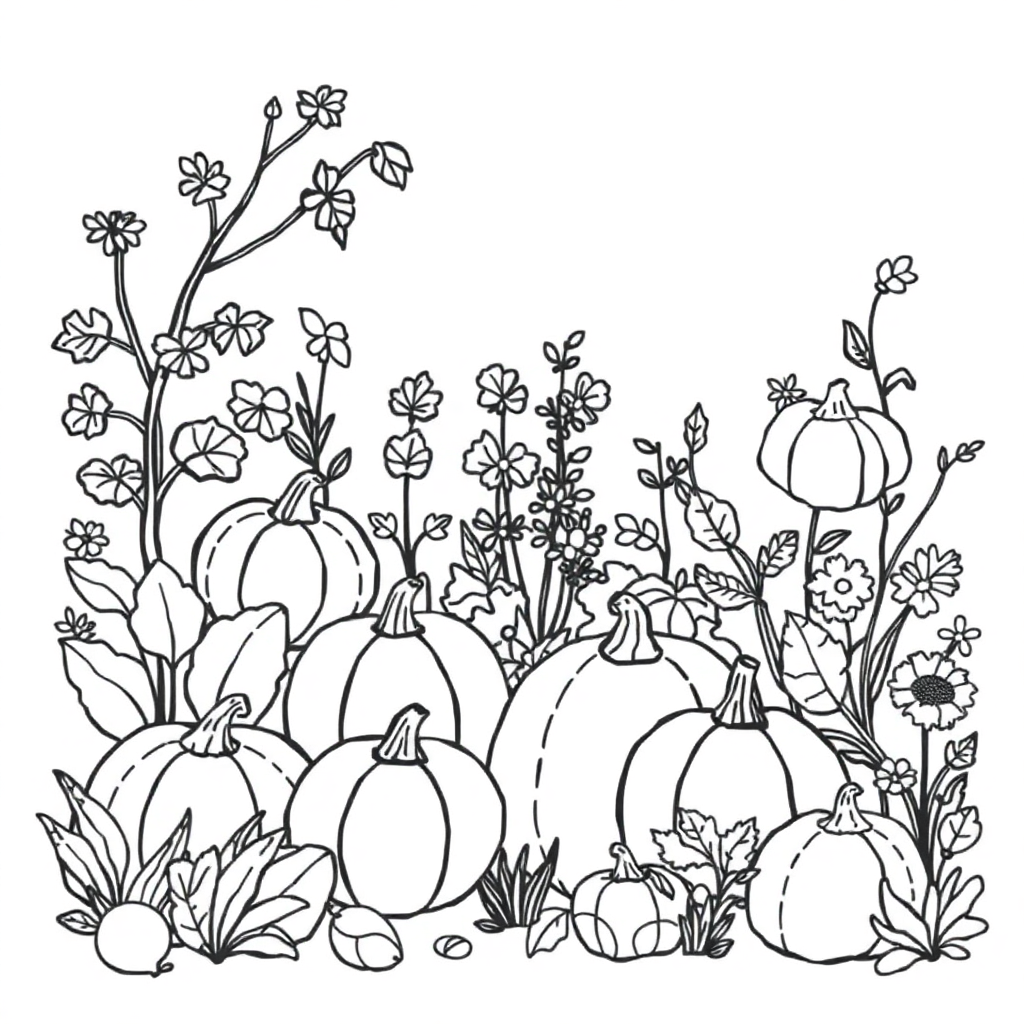 Autumn Harvest In Garden Coloring Page