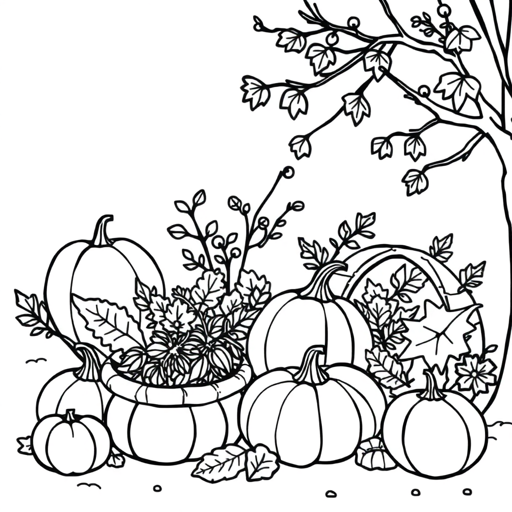 Autumn Harvest In Winter Coloring Page