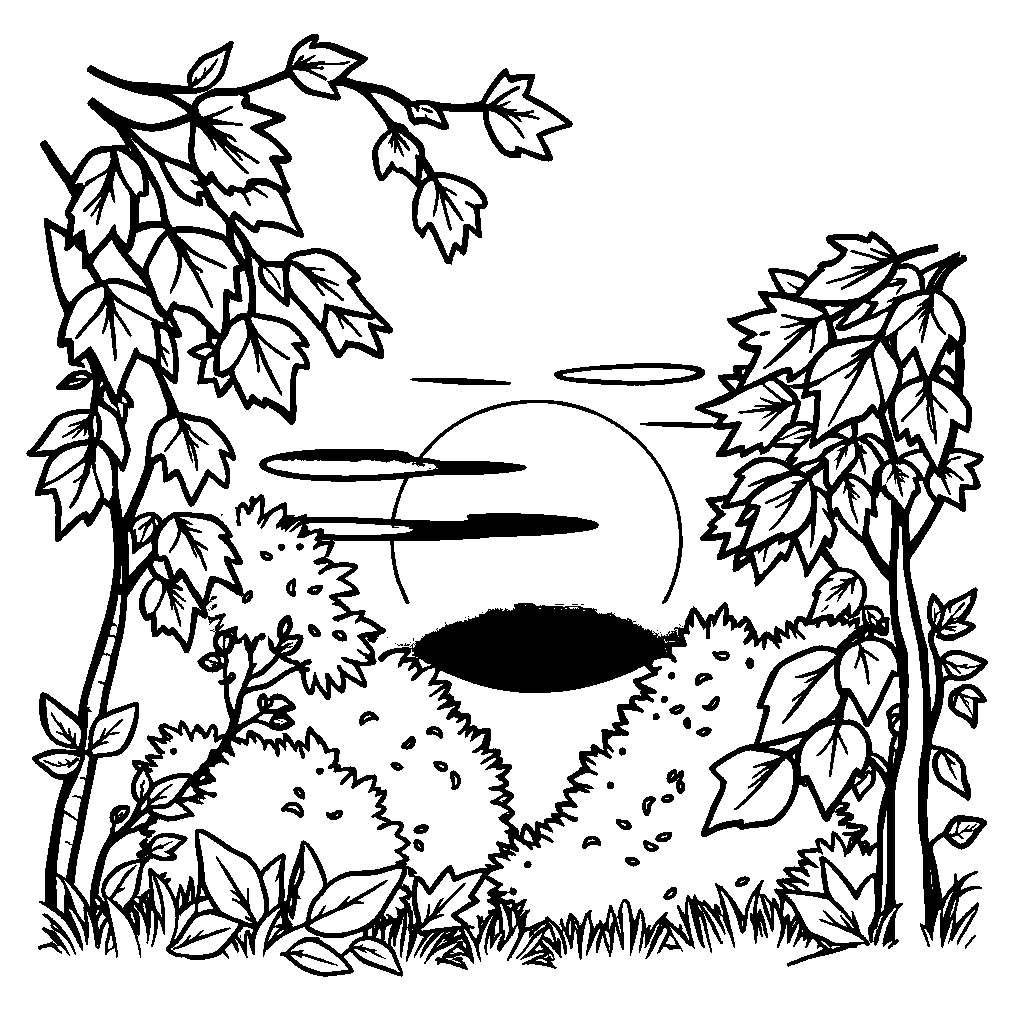 Autumn Leaves At Sunset Coloring Page