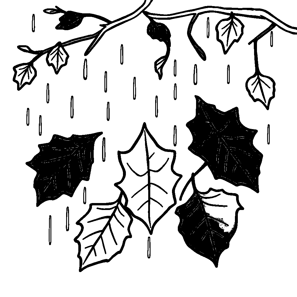 Autumn Leaves In Rain Coloring Page