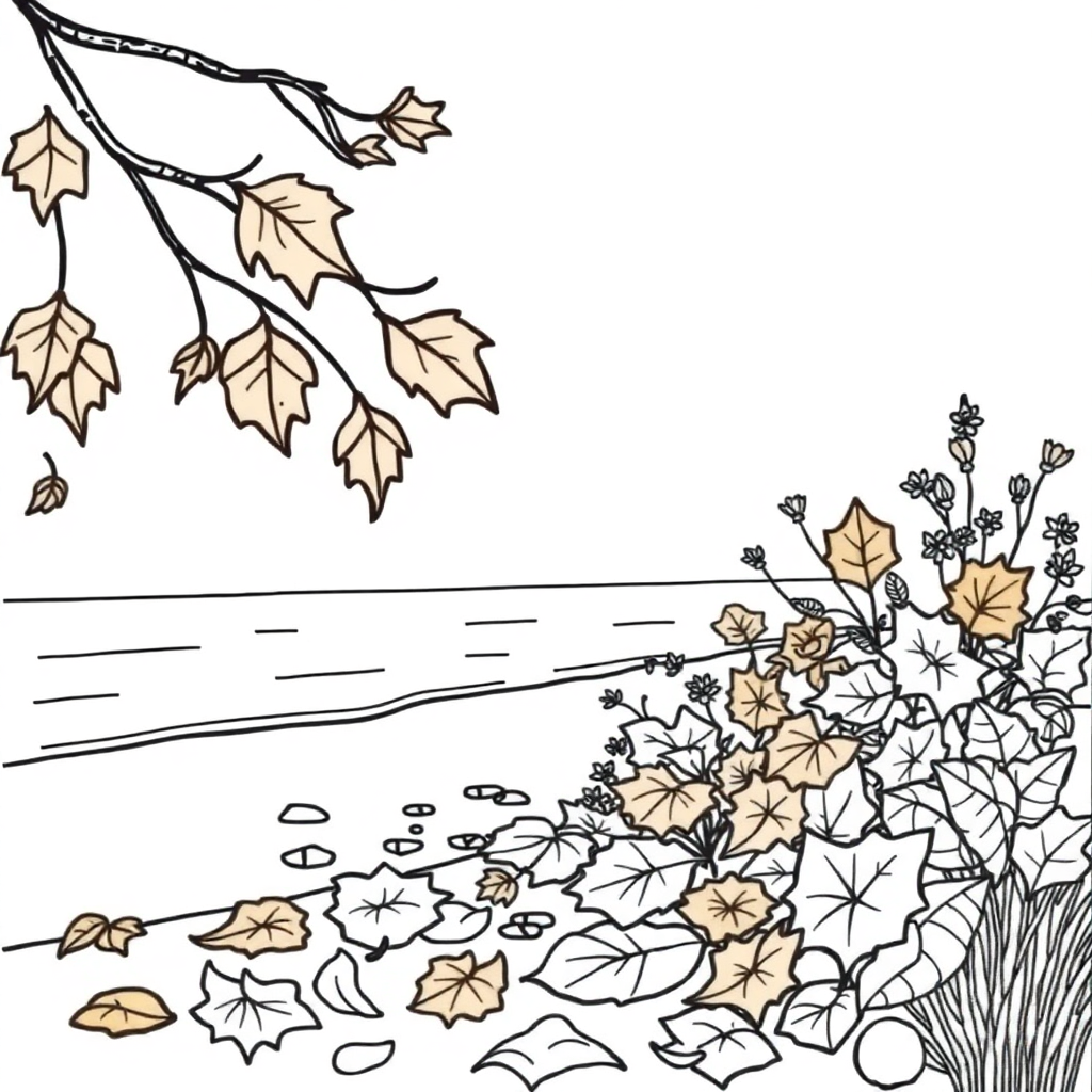 Autumn Leaves On Beach Coloring Page