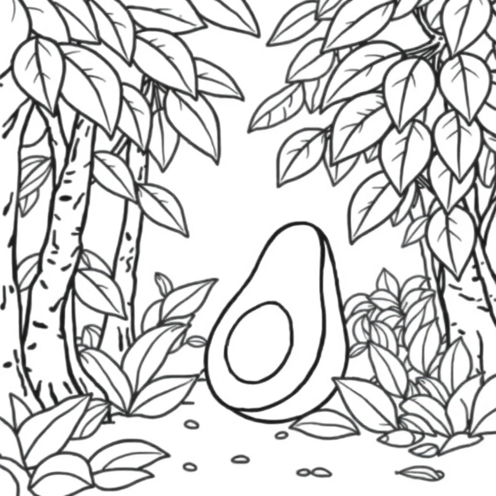 Avocado In Forest Coloring Page
