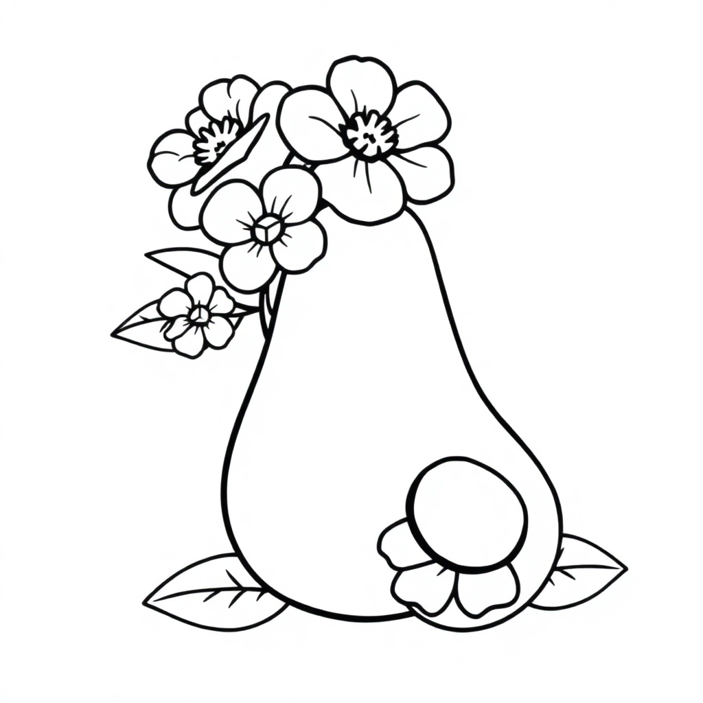 Avocado With Flowers Coloring Page