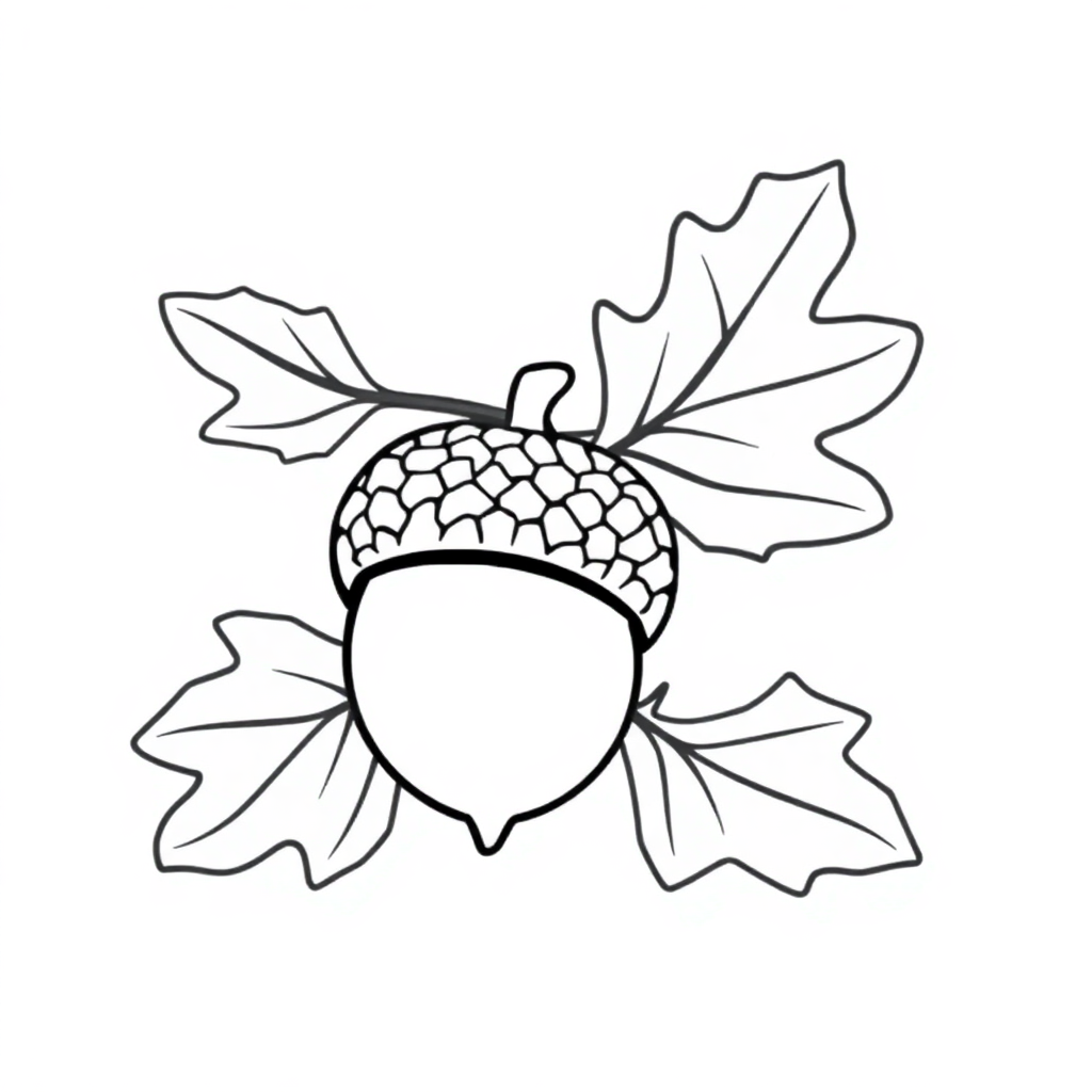 Printable Baby Acorn And Oak Leaves Coloring Page