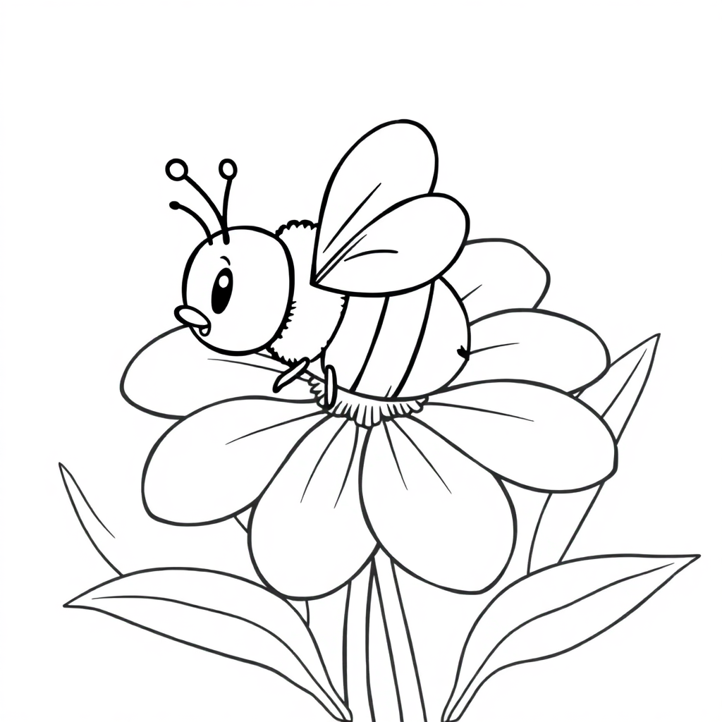 Baby Bee On Flower Coloring Page