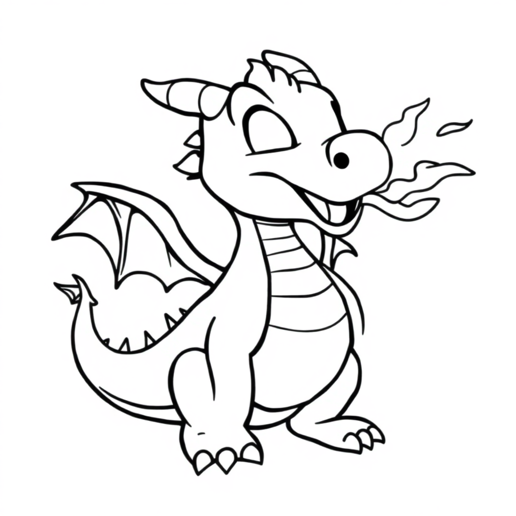 Baby Dragon Breathing Fire Coloring Page