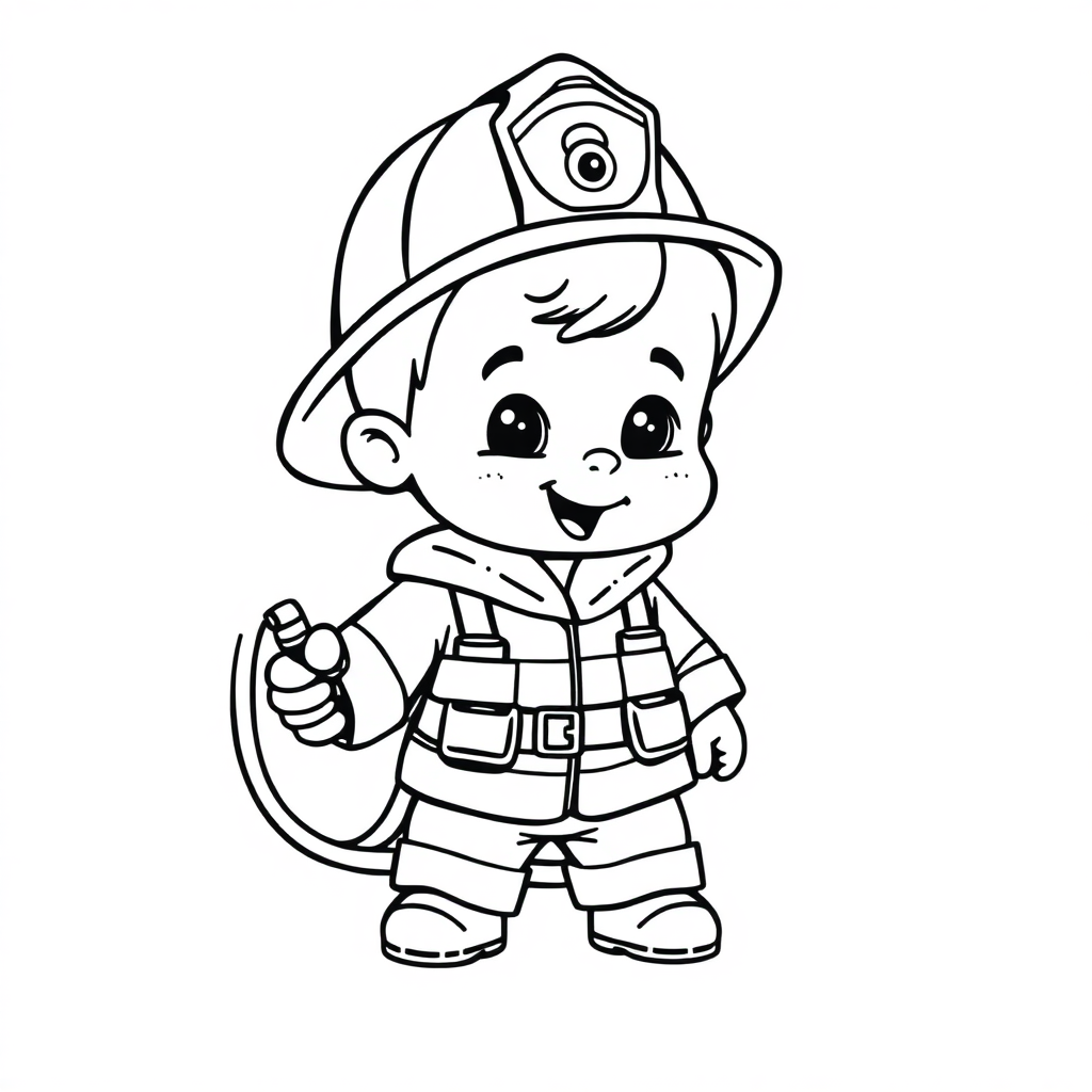 Baby Firefighter With Hose Coloring Page