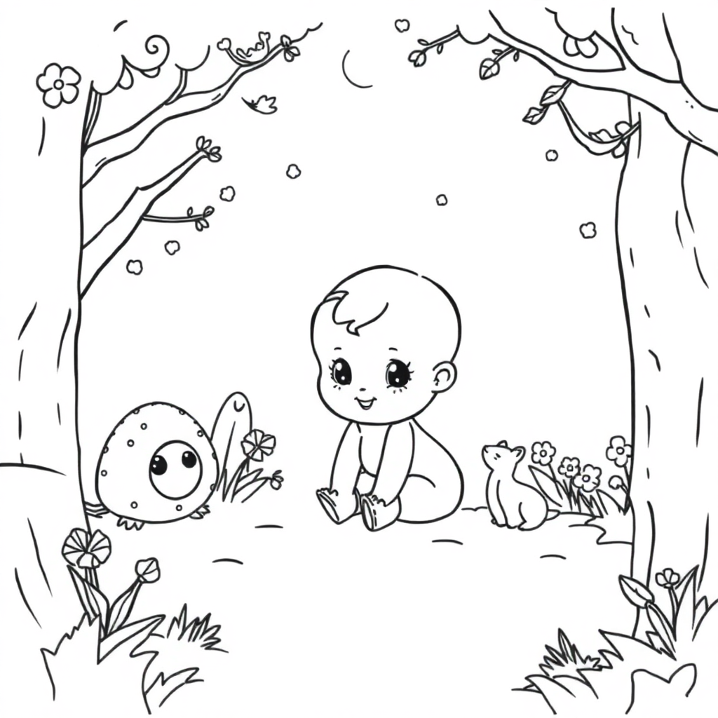 Baby Magical Forest Coloring Page