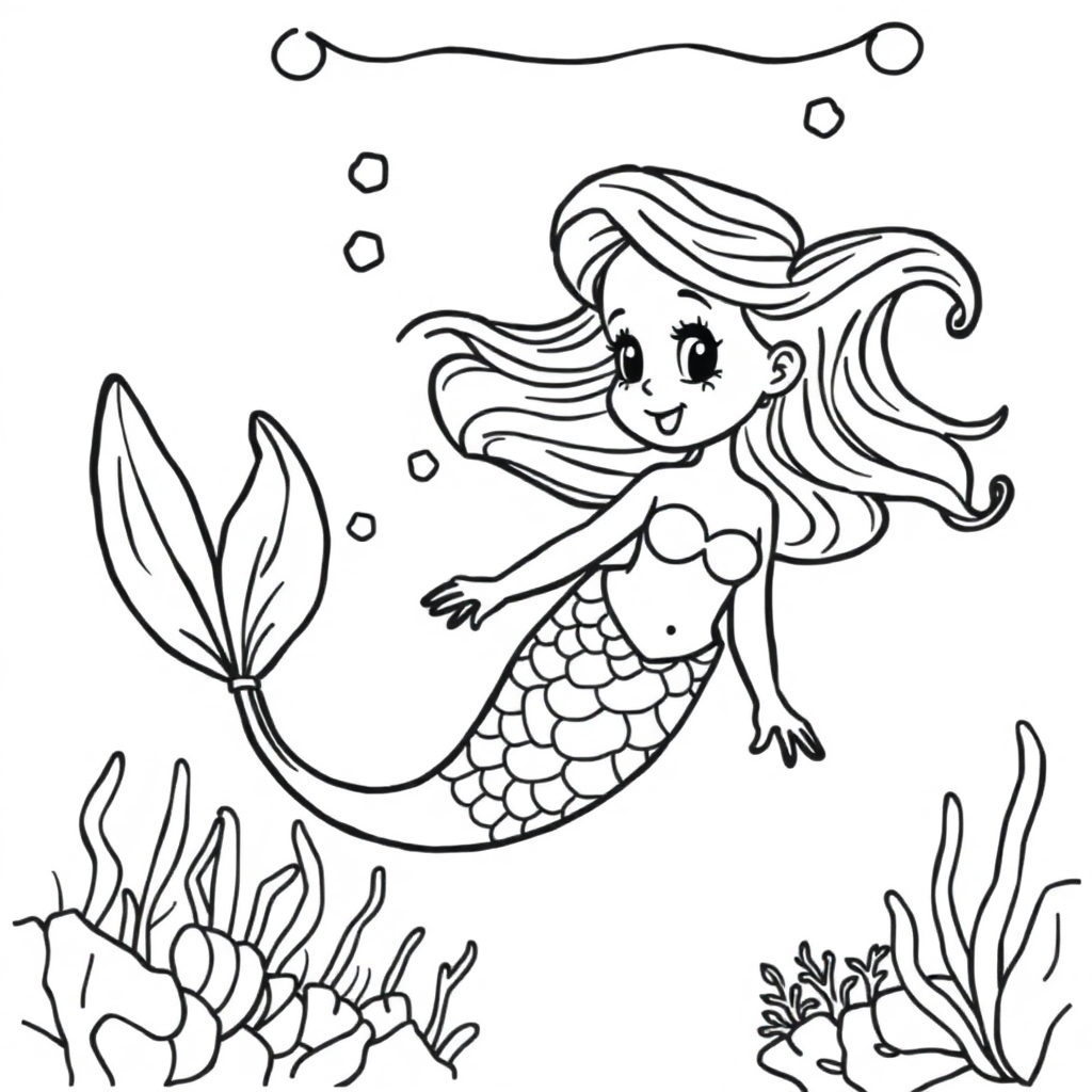 Baby Mermaid Underwater Coloring Page