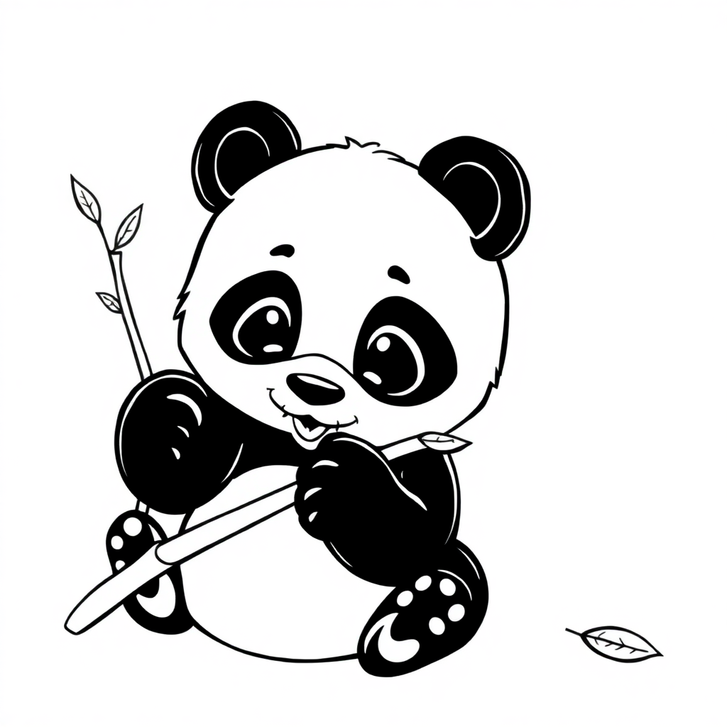 Baby Panda Eating Bamboo Coloring Page