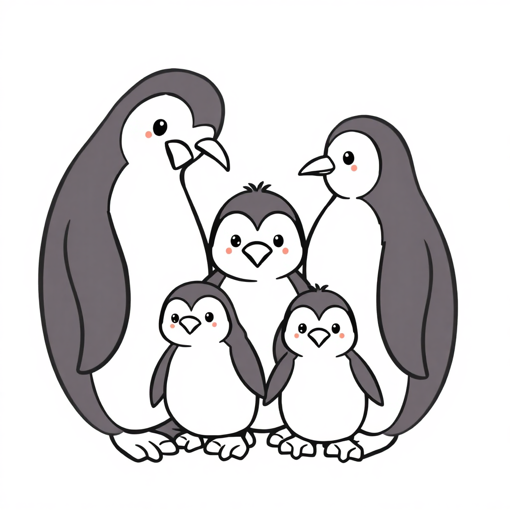 Baby Penguin Family Coloring Page