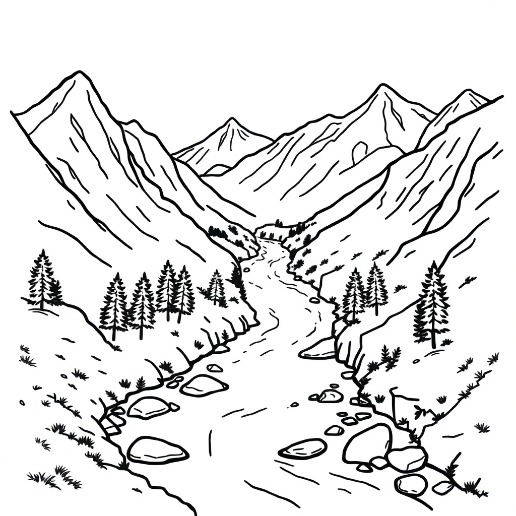 Baby River Through Mountains Coloring Page