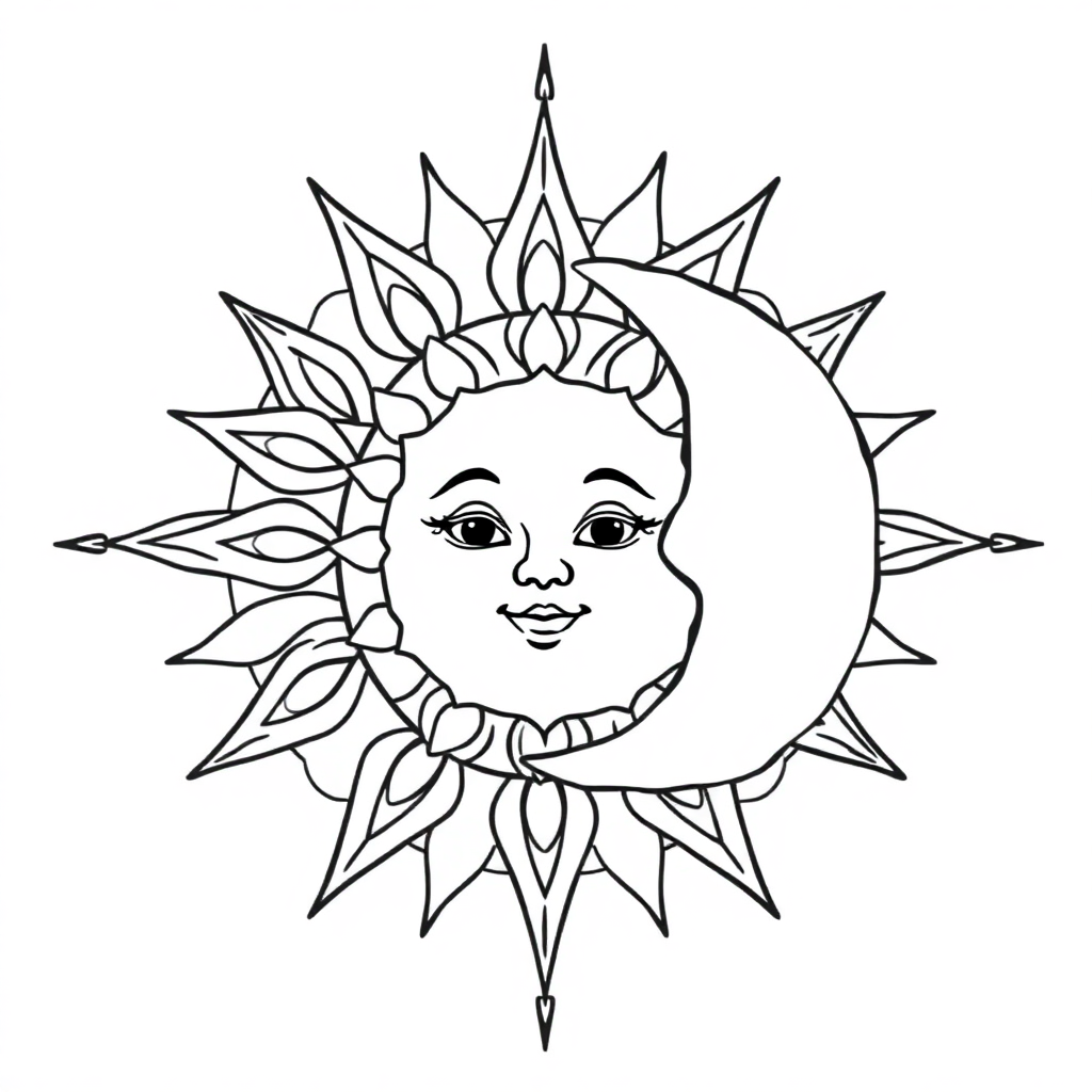 Baby Sun And Moon Mandala Coloring Page