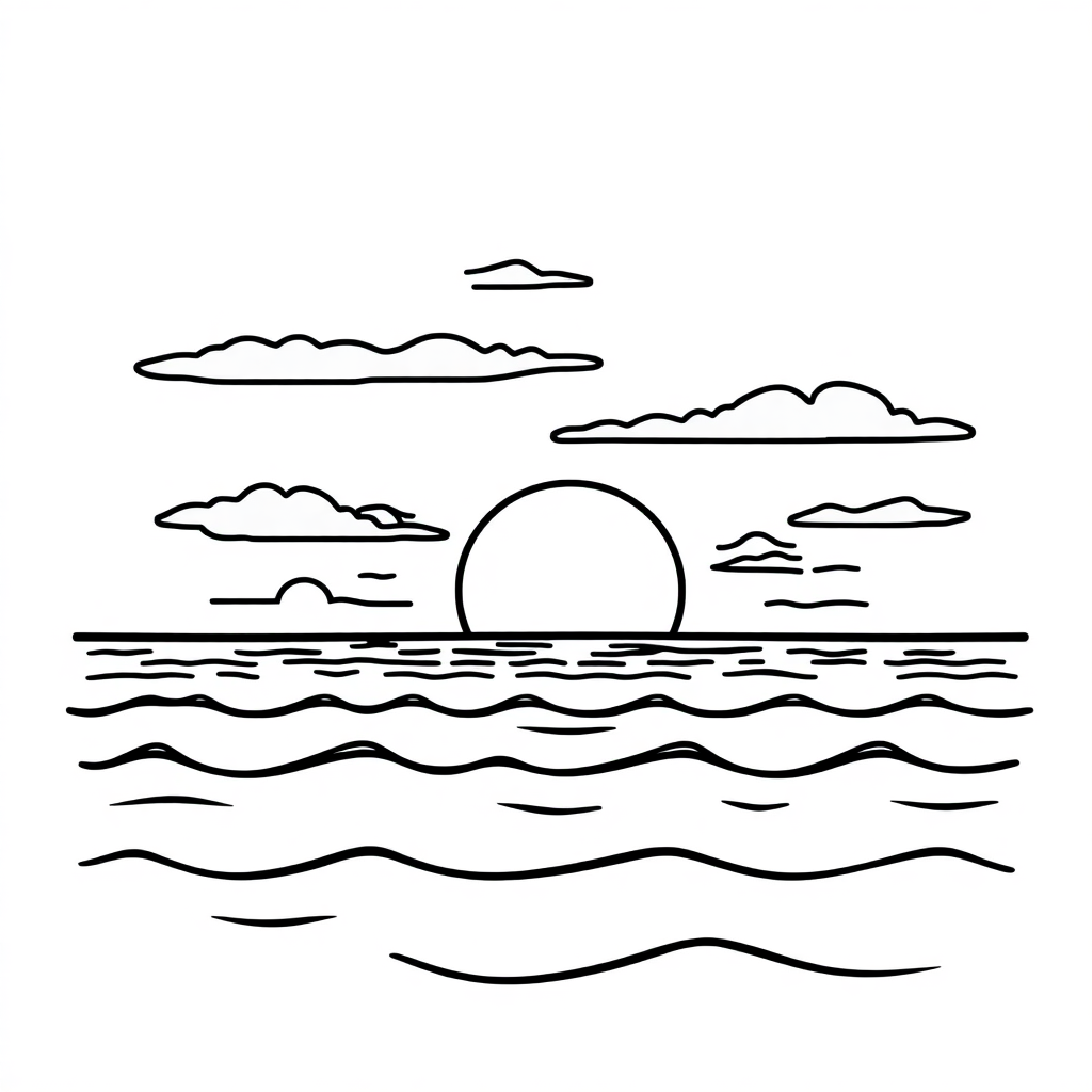 Baby Sunset Over Ocean Coloring Page