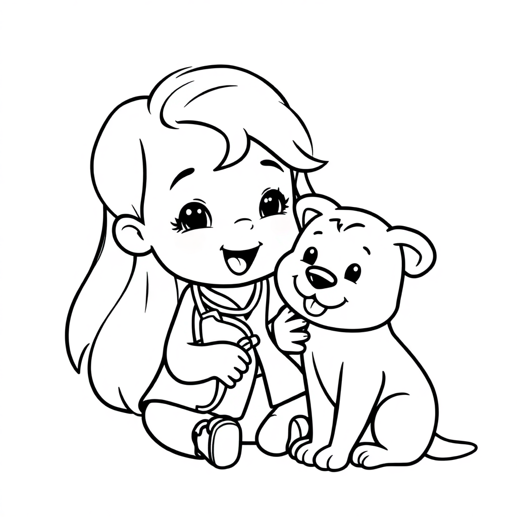 Baby Veterinarian With Pet Coloring Page