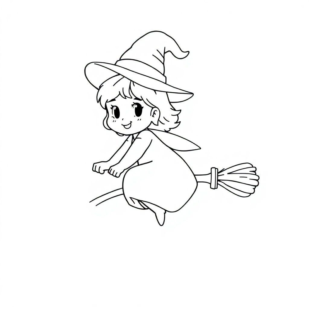 Baby Witch On Broomstick Coloring Page