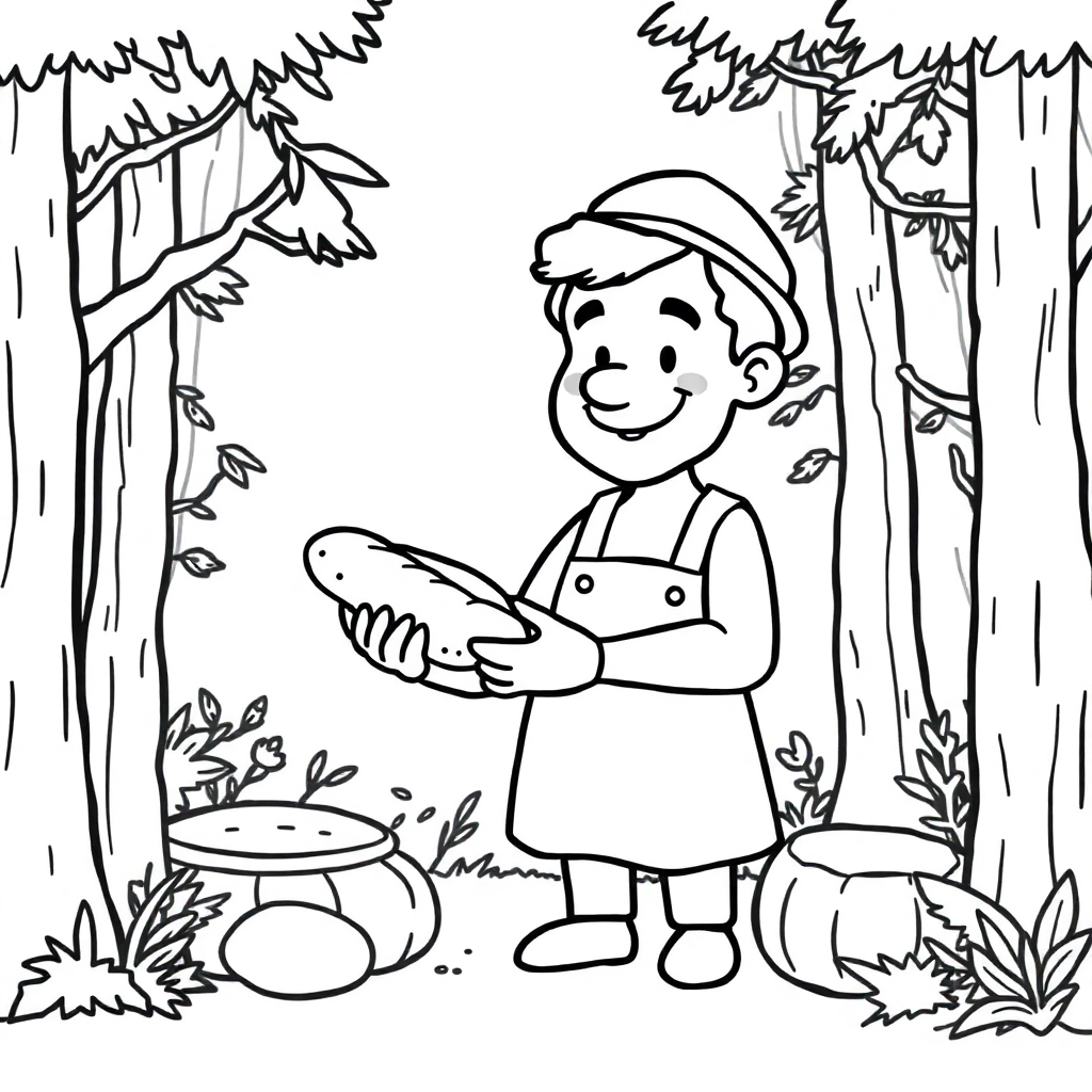 Baker With Bread In Forest Coloring Page