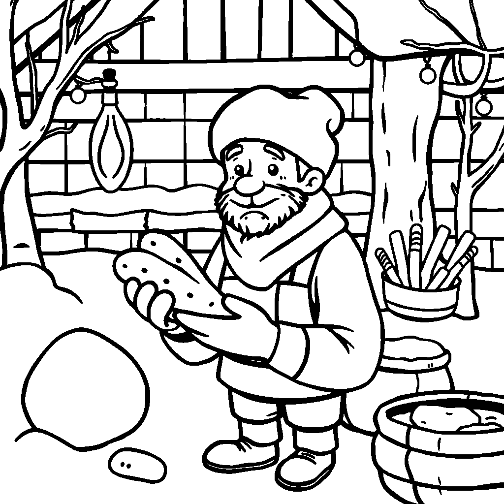 Baker With Bread In Winter Coloring Page