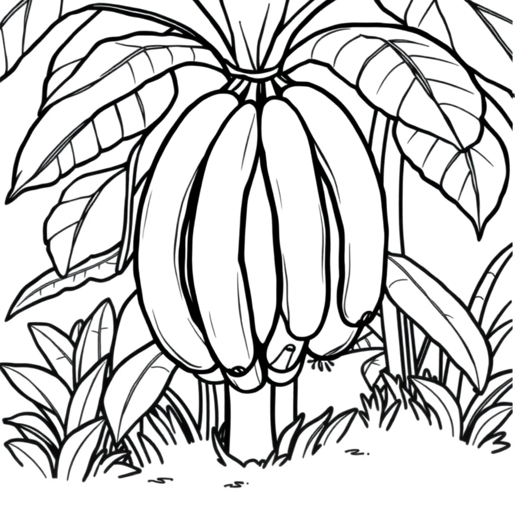 Banana Bunch In Garden Coloring Page