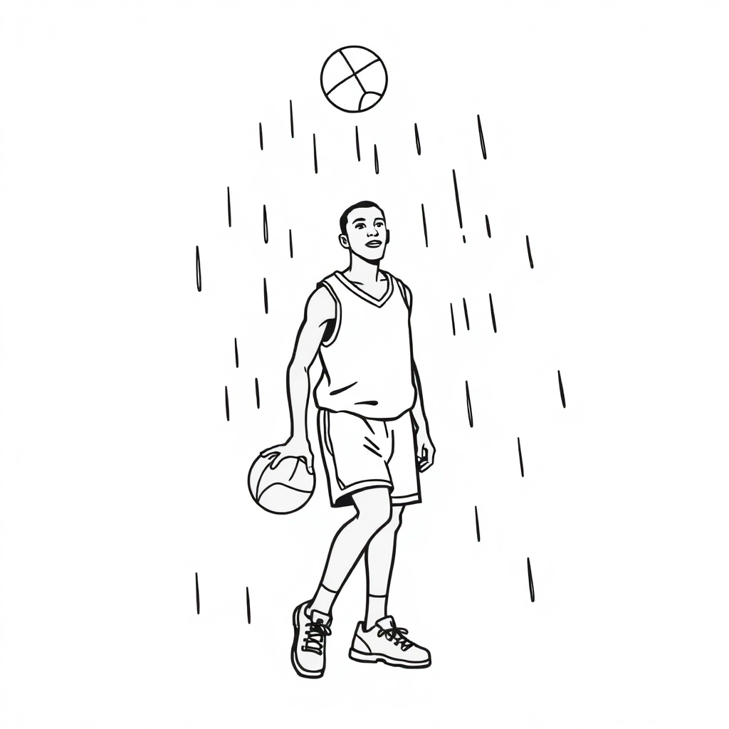 Basketball Player In Rain Coloring Page