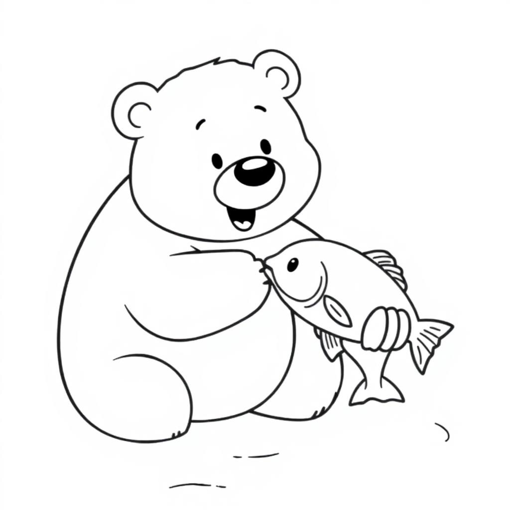 Bear Catching Fish Coloring Page