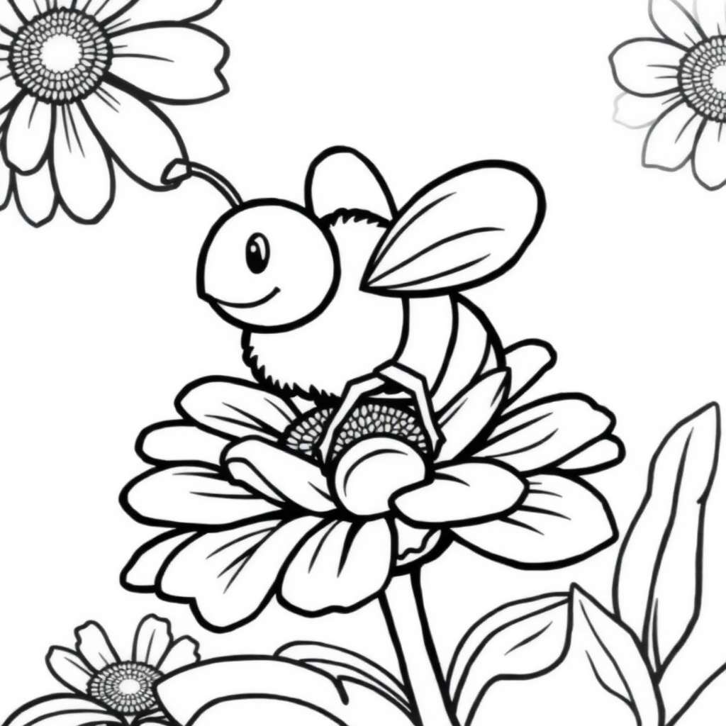 Bee On Flower Coloring Page