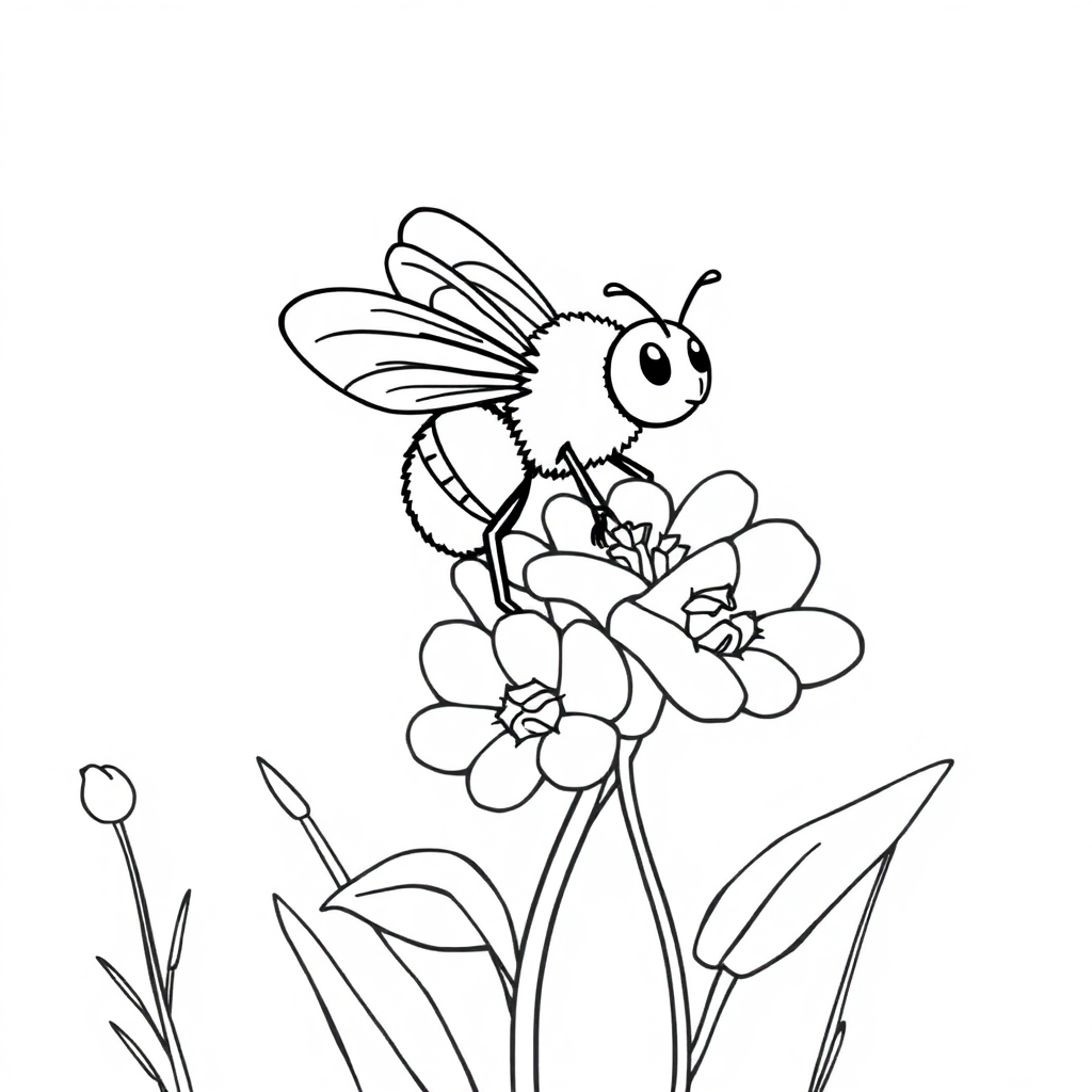 Bee On Flower In Winter Coloring Page
