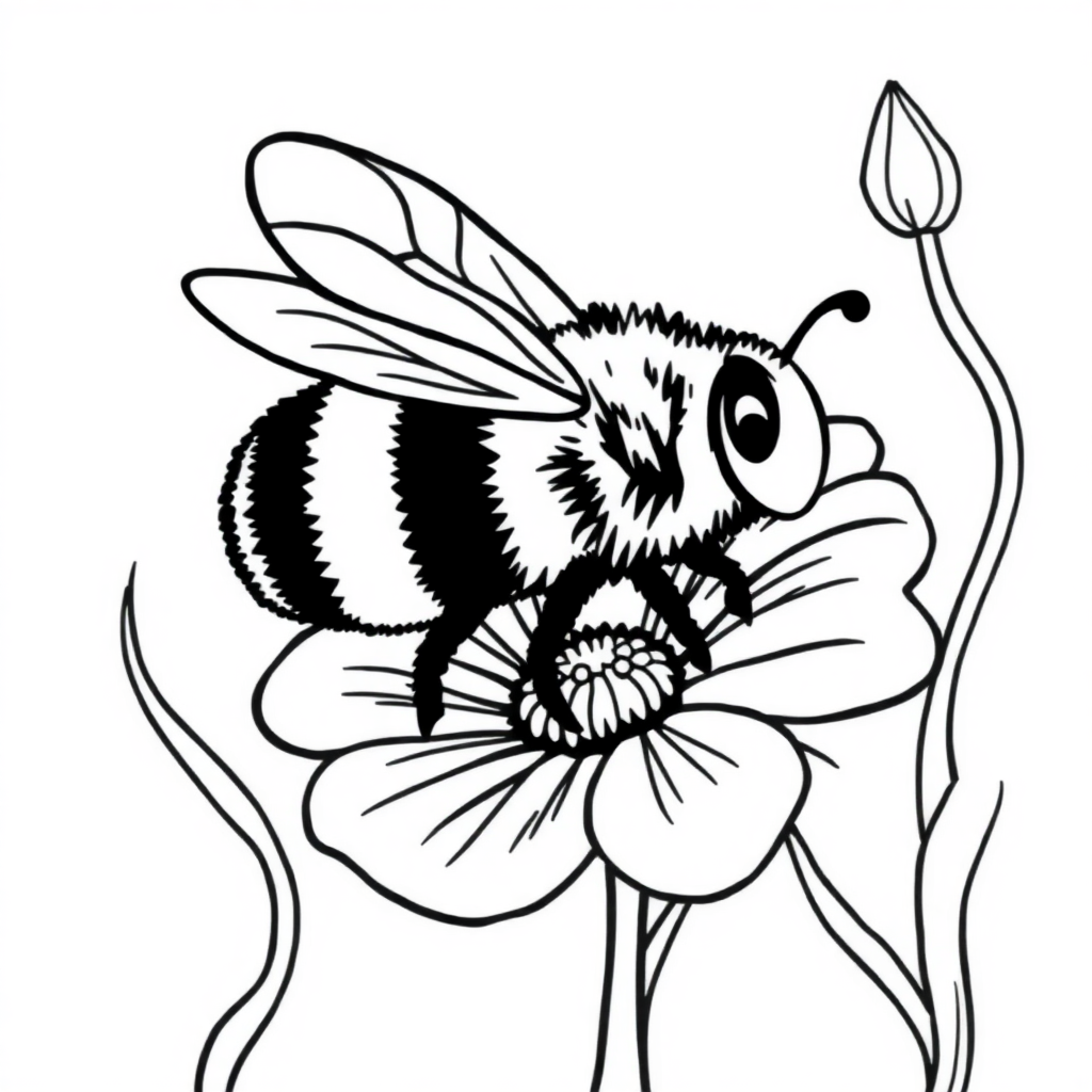 Bee On Flower Underwater Coloring Page