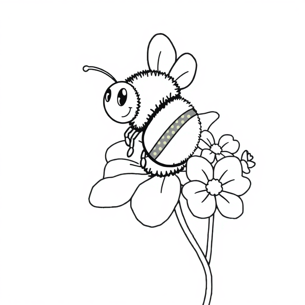Bee On Flower With Flowers Coloring Page