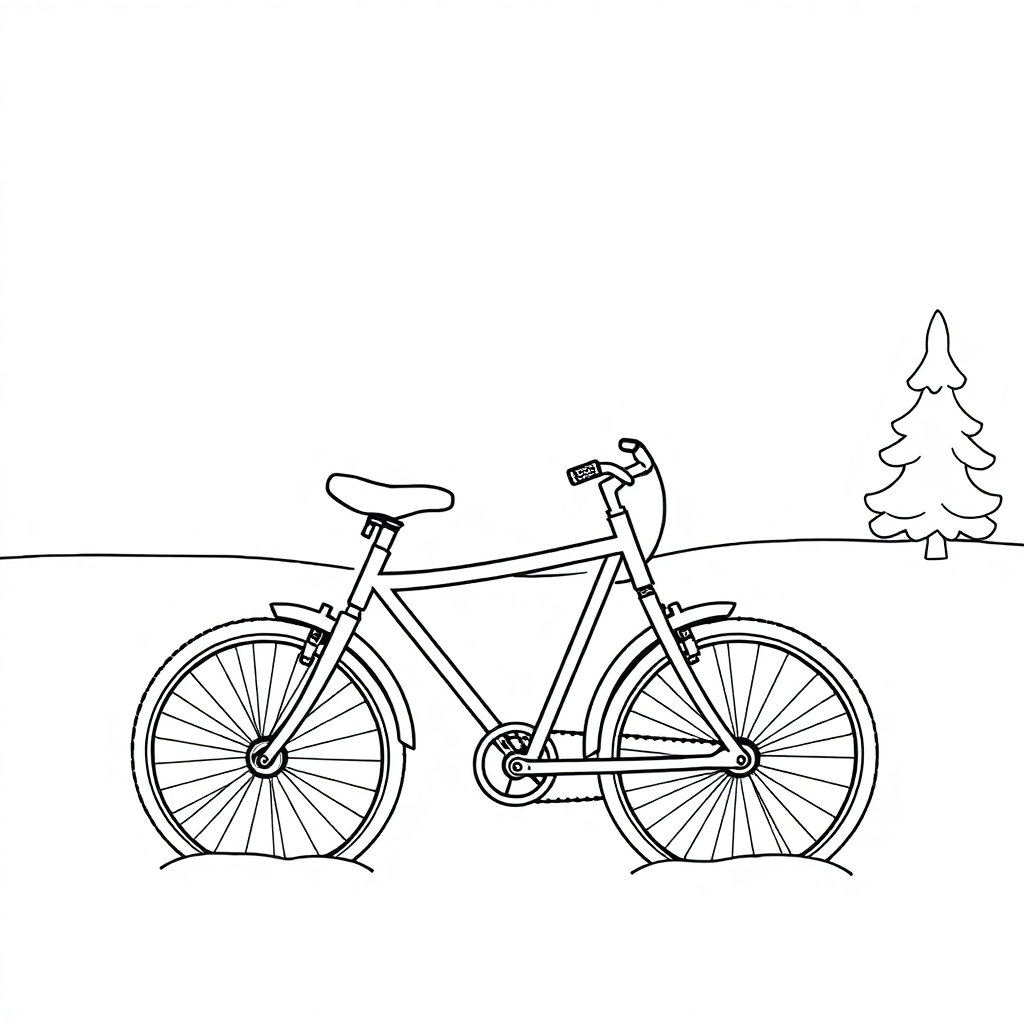 Bicycle In Winter Coloring Page