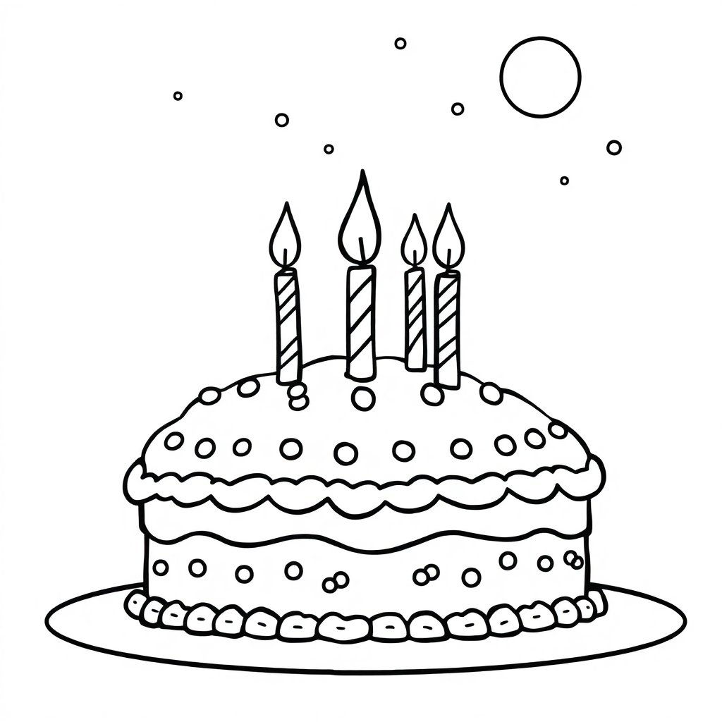 Birthday Cake At Night Coloring Page