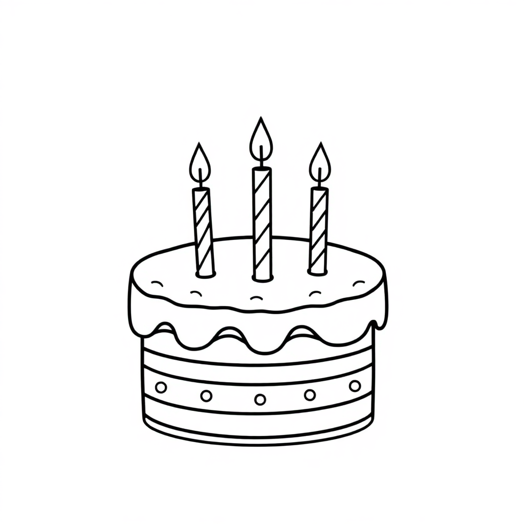 Birthday Cake With Candles In Space Coloring Page