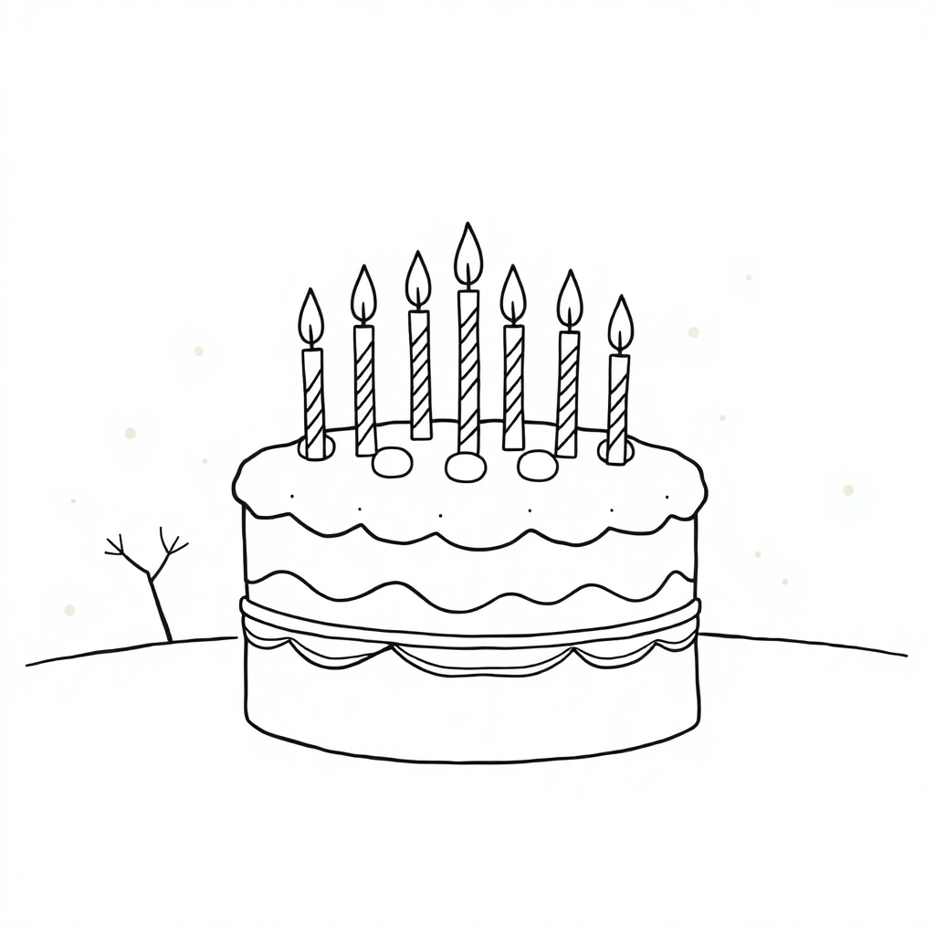 Birthday Cake With Candles In Winter Coloring Page