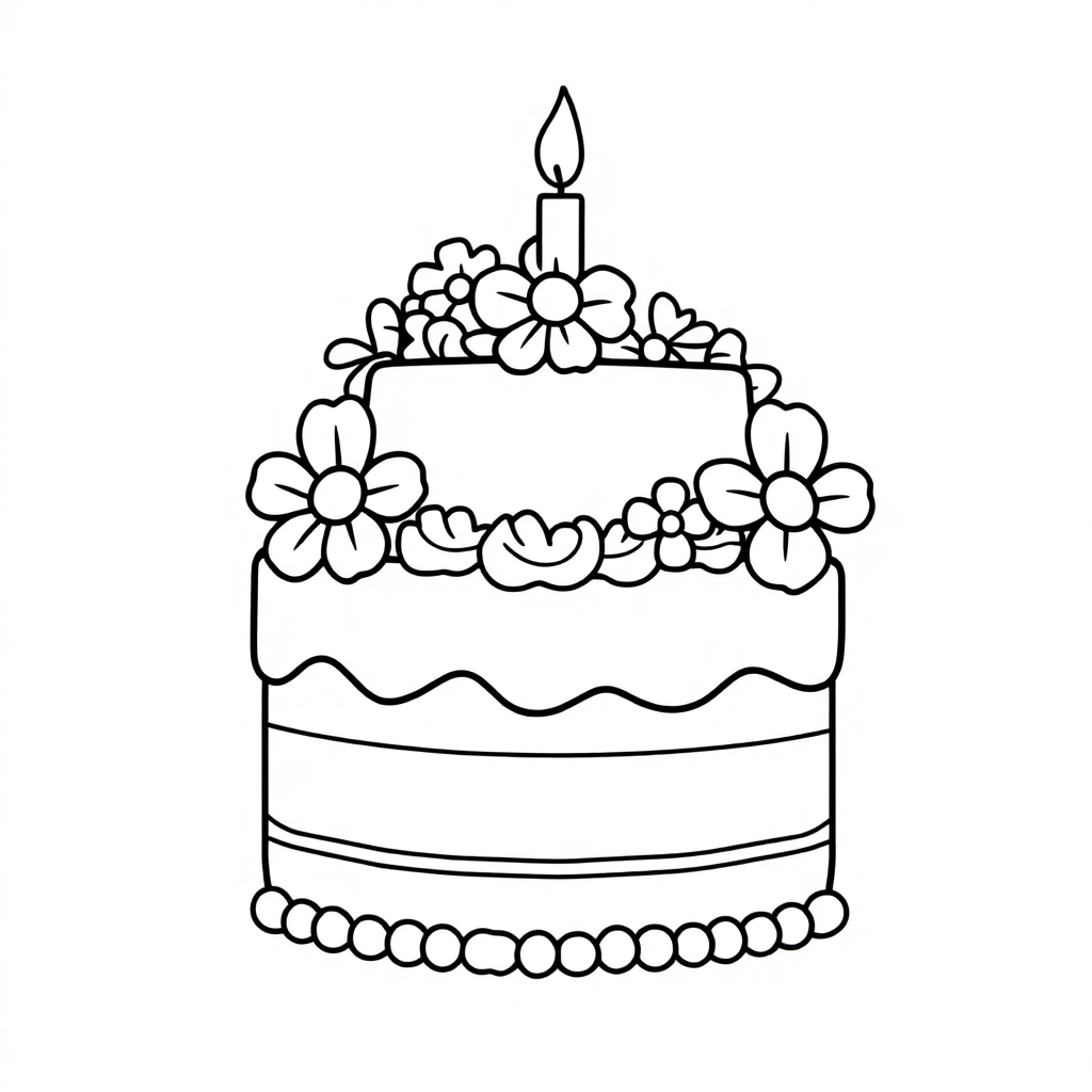 Birthday Cake With Flowers Coloring Page