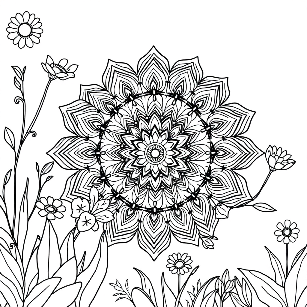 Bohemian Mandala In Garden Coloring Page