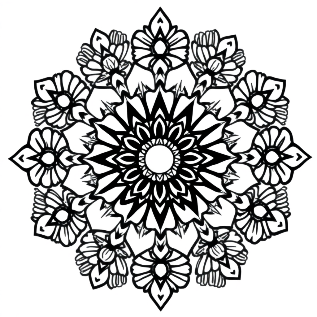 Bohemian Mandala With Flowers Coloring Page