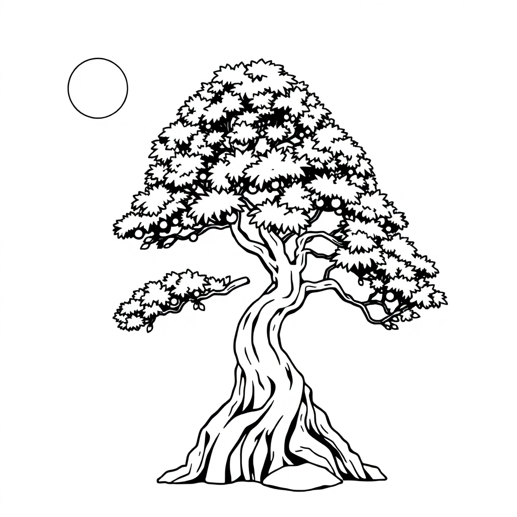 Bonsai Tree At Night Coloring Page