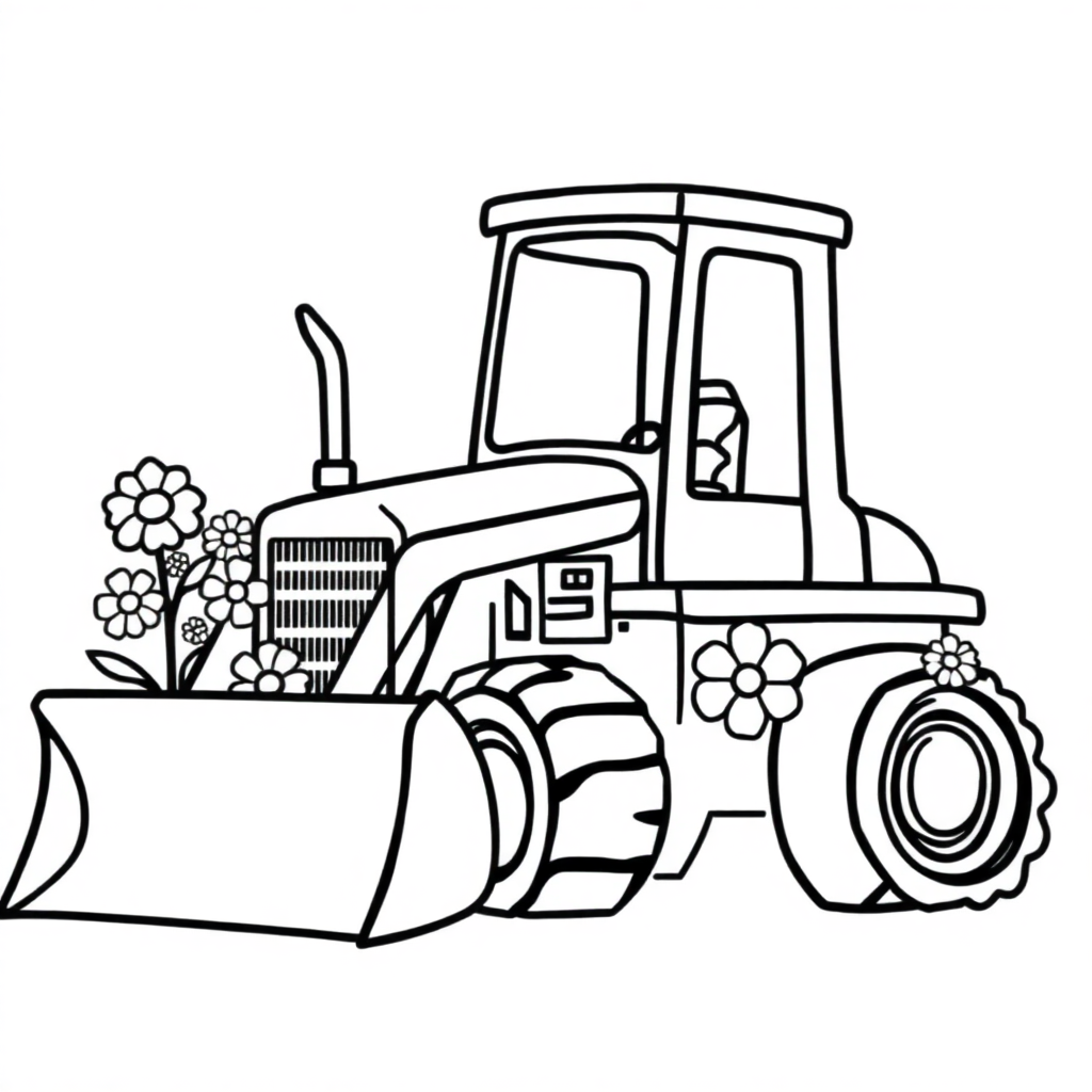 Bulldozer With Flowers Coloring Page